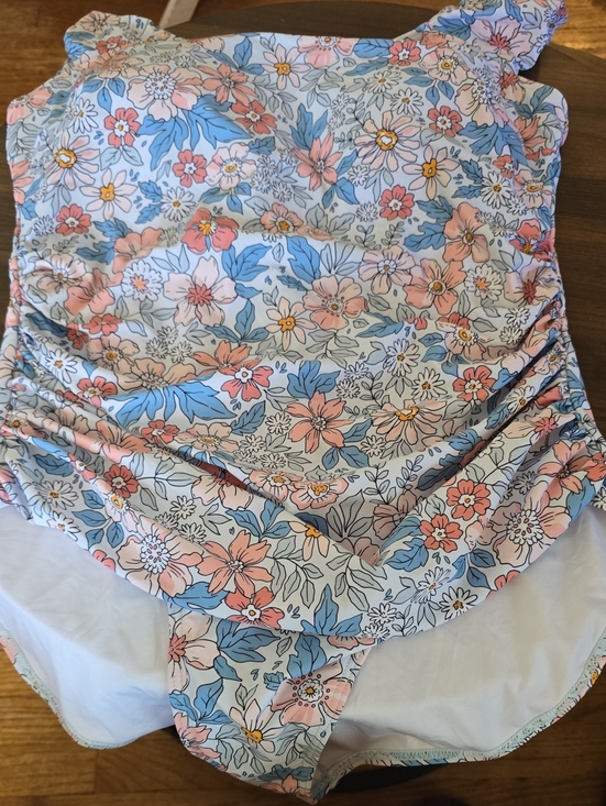 Other - Floral Ruched One-Piece Swimsuit in Pastel Blue & Pink
